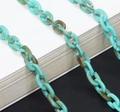 Mint green and coffee marble acrylic eyeglass chain strap with oval links - Turquoise