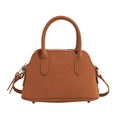 Classic brown retro shell bag with top handles and adjustable crossbody shoulder strap - Brown