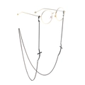 Golden round frame glasses with black metal cross chain and non-slip temple tips - Black Cross Style
