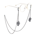 Fashionable black eyewear chain with hollow leaf pendants on retro round frame glasses - Default