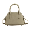 Sage green Boston handbag with pebble texture leather and detachable shoulder strap - Green