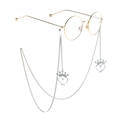 Fashion silver glasses chain with rhinestone crown and heart charms on gold round frames - Silver Crown Heart Style