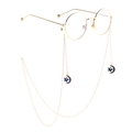 Gold round glasses with long metal chain featuring star and moon enamel pendants - Gold Star Moon Style (GL813)