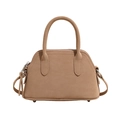 Retro khaki crossbody shell bag with litchi texture and detachable strap for women - Khaki