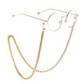 Minimalist gold round frame glasses with thick square box chain eyewear strap holder - Gold