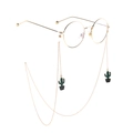 Gold round metal glasses with decorative cactus pendant chain in a 45-degree view - Gold Cactus Pot Style (GL810)
