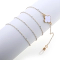 Fashionable bicolored metal eyewear chain with white four-leaf clover pendant accessory - White