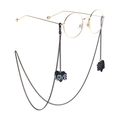 Fashionable black eyewear chain with LOVE heart pendant on vintage gold round glasses - Heart LOVE (GL791) / Black