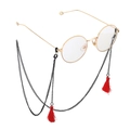 Retro round gold glasses with black metal chain and vibrant red tassel charms - Retro Round Frame Glasses Set (GL755) / Champagne Gold Black Chain Red Tassels