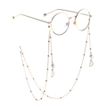 Elegante catenella per occhiali dorata con perle bianche e piccoli ciondoli ali d'angelo - Oro