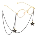 Fashionable eyewear chain with black star rhinestone pendants on gold frame glasses - Black Star Pendant Style
