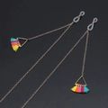 Catenella dorata per occhiali con nappine colorate e ciondoli triangolari su sfondo nero - Stile Nappa Arcobaleno Triangolo Oro