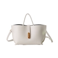 Sac fourre-tout en cuir litchi blanc avec boucle en métal doré et bandoulière réglable - Blanc Cassé (Cuir PU Souple Grain Litchi)