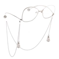 Catenina per occhiali argento con strass a goccia e pendenti in perle eleganti - Argento