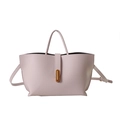 Sac fourre-tout lilas en cuir grainé avec fermoir doré et bandoulière réglable amovible - Rose Poudré (Cuir PU Souple Grain Litchi)
