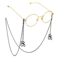 Fashionable black eyewear chain with cute bear charms on gold round frame glasses - Black Bear Style (GL707)