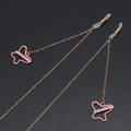 Pink butterfly eyeglass chain in gold finish with sparkling rhinestones and non-slip loops - Pink Butterfly Style