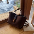 Dark brown suede tote bag with golden metal buckle and adjustable shoulder strap - Coffee (Frosted Suede)