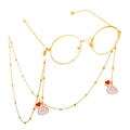 Goldene Rundbrille mit Perlenkette und weißen Emaille-Herz-Anhängern im Set - Gold