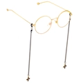 Golden round glasses with black chain and clover pendants on a clean white background - Black Clover Style (GL669)