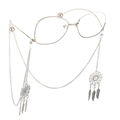 Silver metal eyewear frame with dreamcatcher feather chain and blue bead detail - Silver