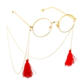 Golden round glasses frame with matching metal chain and vibrant red tassel charms - Gold with Red Tassel Style (GL569)