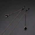 Fashionable black braided eyewear chain with gold accents and crystal drop pendants - Black Water Drop Pendant Style