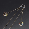 Gold glasses chain with heart-shaped pendants featuring colorful enamel character charms - Beaded Heart Style (GL578)