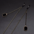 Fashionable black and gold woven eyewear chain with square black crystal pendants - Crystal Square Pendant / Black & Gold