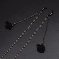 Fashionable black and gold woven eyewear chain with elegant fabric flower pendants - Black Flower Metal Chain (GL597)