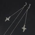 Golden heart rate pendant glasses chain with non-slip loops on black background - EKG Pendant Style / Gold