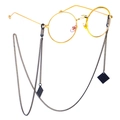 Ronde gouden bril met minimalistische zwarte metalen ketting en vierkante hanger - Ketting Vierkante Hanger Stijl / Zwart