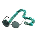 Gafas de sol redondas retro con cadena gruesa de acrílico turquesa efecto mármol - Cadena cuadrada / Textura Turquesa