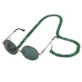 Close-up of emerald green acrylic link chain attached to round retro sunglasses - Emerald Green