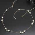 Fashionable gold metal eyewear chain featuring elegant pearls and sparkling rhinestones - Pearl Rhinestone Decorative Style (GL435) / Gold