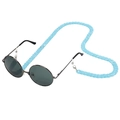 Detail showing blue acrylic eyeglass chain with silver lobster clasps on round sunglasses - Candy Light Blue
