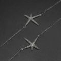 Zilveren metalen brillenketting met zeester-hangers en gehamerd vintage getextureerd oppervlak - Antiek Zilveren Zeester Stijl (GL485)