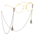 Retro punk gold round glasses with antique bronze skeleton skull charms and metal chain - Bronze Skeleton Style