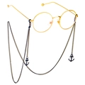 Fashionable gold round glasses with black metal neck chain and anchor pendant details - Black Anchor Style (GL494)