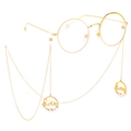Golden round glasses with non-slip decorative chain featuring pearl love heart pendants - Gold Pearl Love Pendant Style (GL390)