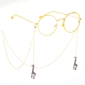 Golden non-slip metal eyeglasses chain with cute black and white spotted giraffe pendants - Gold Giraffe Style