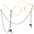 Occhiali tondi dorati con catenella nera e ciondolo a stella su sfondo bianco - Stile Pendente Stella Nera