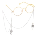 Silver punk skeleton sunglasses chain with golden round frame glasses on white background - Silver Human Skeleton Style