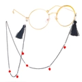 Retro metal glasses chain with black tassels, red hexagonal beads and sunglass cord - Black With Red Beads And Tassels