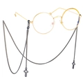Fashionable black glasses chain with hollow cross pendants and golden round frame glasses - Hollow Cross (GL414) / Black