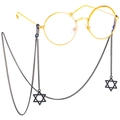 Fashionable black eyewear chain with hollow hexagram pendants and golden round glasses frame - Hollow Hexagram (GL415) / Black