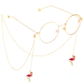 Golden round glasses frame with non-slip metal chain and pink flamingo enamel pendants - Pink Flamingo Pendant Style (GL353) / Gold