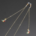 Golden non-slip metal eyewear chain featuring rainbow moon enamel pendants and silicone loops - Moon Splicing Pendant Style (GL347)