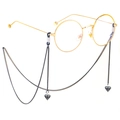 Fashionable gold round frame glasses with black chain and diamond pendant charms - Black Lacquer Diamond Pendant Style