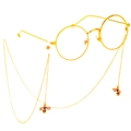 Goldene Anti-Rutsch Brillenlkette mit Strass-Bienenanhängern und runder Metallbrille - Bienenanhänger Stil